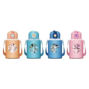 480ml Insulated Drinking Kids Water Bottles Set With Reusable Straw