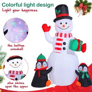 6 Feet Christmas Inflatable Snowman and Penguins Colorful Rotating Led Lights
