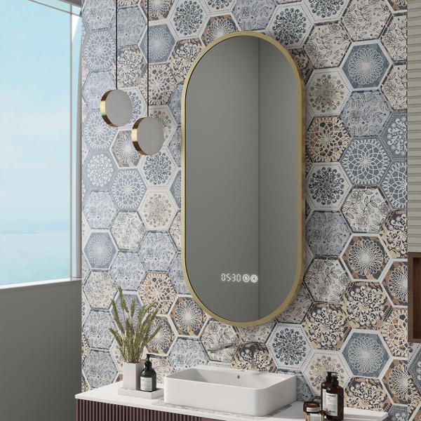Touch Control Bathroom Mirror With Lights Space Saving Round Backlit Bathroom Mirror