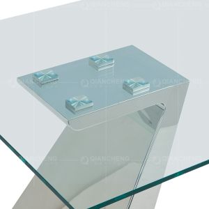 19kg Rectangle Tempered Glass Dining Table 180x90x75cm Mirrored Pillars