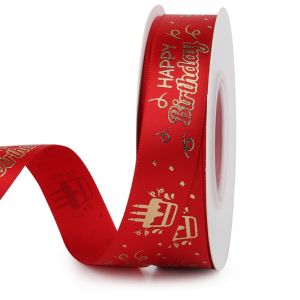 Wholesale 3 inch happy birthday letter taps printed for birthday party Polyester Material Satin Ribbon from china suppliers