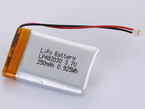 China LP482030 3.7V 250MAH High Capacity LiPo Pack Energy Density 150-200 Wh/kg and Environmental Impact Contains Toxic Materials on sale