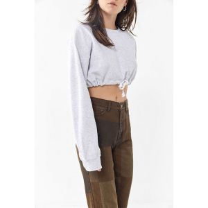 Fall Drawstring Hem Cropped Sweatshirt
