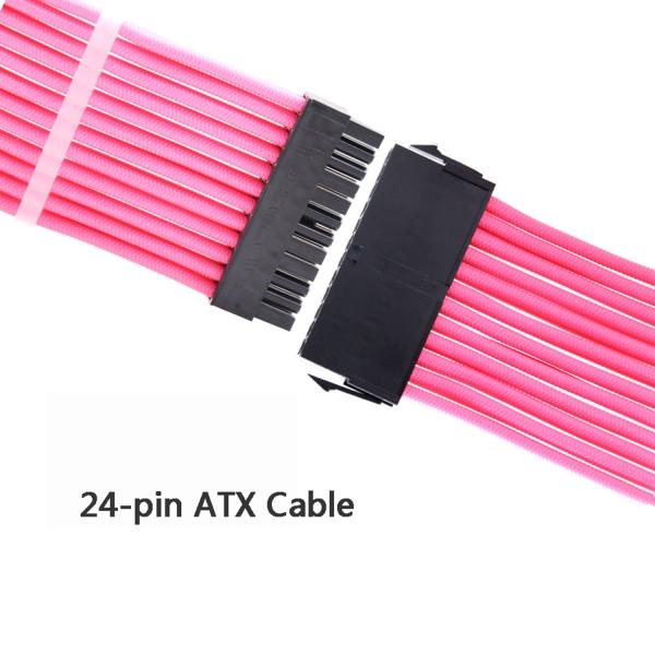 Arc Extension cable kits ATX 24pin*2 4+4Pin EPS*1 8Pin PCIE*2 6Pin PCIE*2 Sleeved Power Supply Extension Cable With Pink