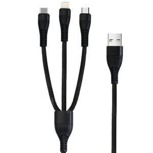 1-to-3 USB Cable Set Braided Aluminum Housing for iPhone/Android C-C20V3A 60W
