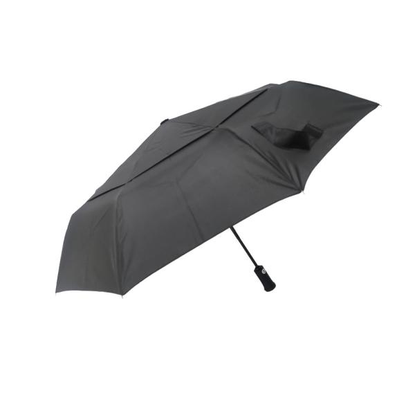 Quality 3 Fold Black Vented Auto Open Auto Close Umbrella Strong Windproof With LED In Handle for sale