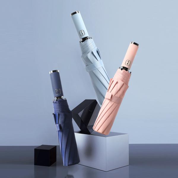 Customized Logo Printed UV Block Windproof Minimalism Style Rubber Coated Handle Umbrella