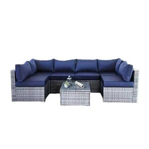U Shape Patio Couch Sofa Polyester Fabric Moisture Proof Outdoor Sofa Set