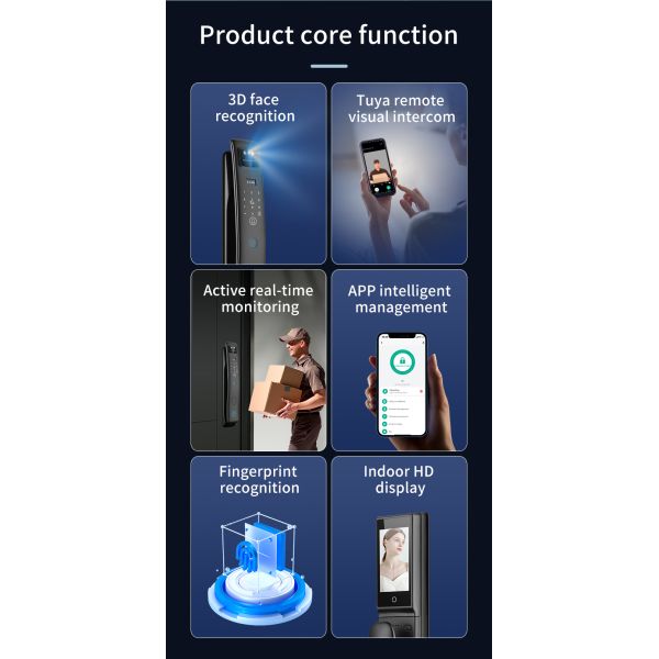 Qleung S958Max 3D Face Recognition Video Intercom Automatic Lock Fingerprint Card & Code Access Tuya WiFi Smart Home Door Lock