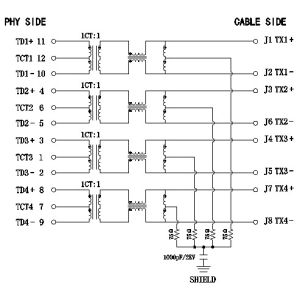 0826-1G1T-23-F RJ45 Magnetic Jack Tab-up 12 Cores 1000Base-T