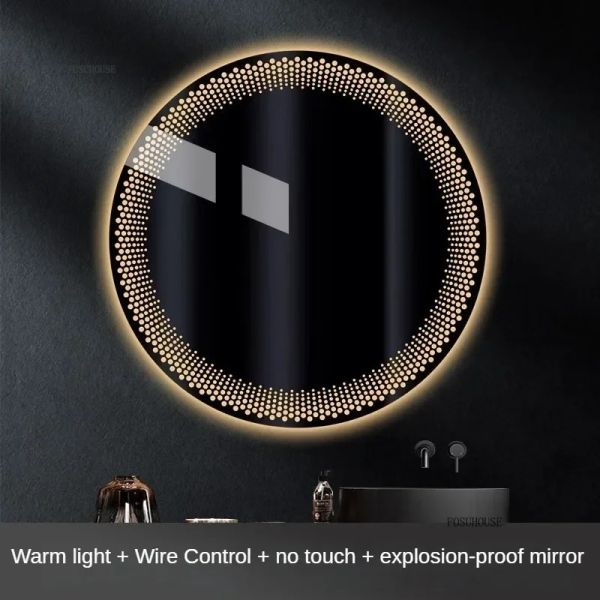 Simple flameproof Led Smart Touch Screen Anti-fog Round Sensor Mirror with Light(WH-MR-101)
