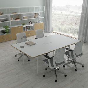 Customizable Snow White Conference Table with High Durability and White Steel