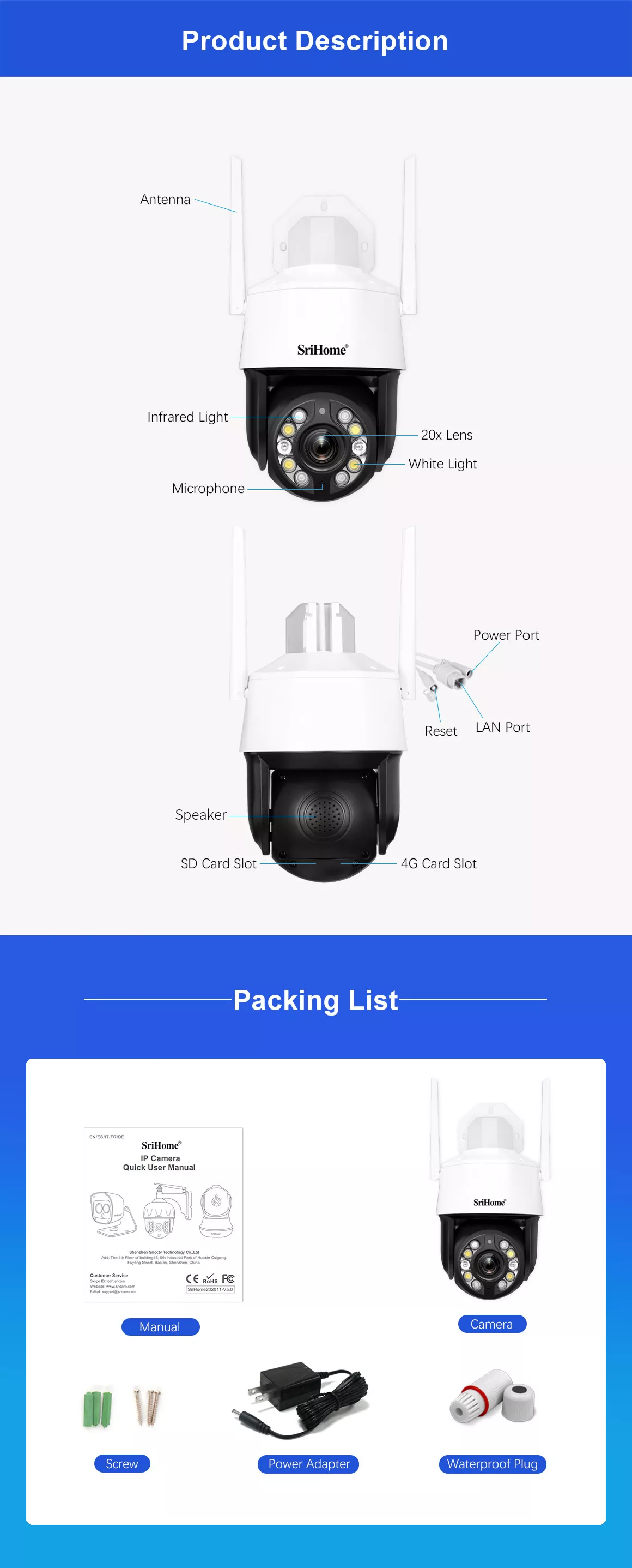 4G PTZ Camera 20x Optical Zoom PTZ IP Camera For Home Rotation 360 Degree CCTV CameraSupport Up To 128TF Card