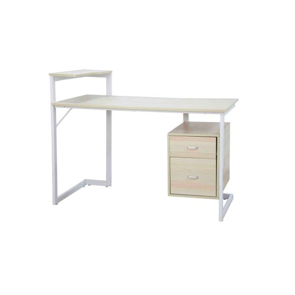 Quality 2 Storage Drawers Modern Computer Desk White Oak Elegant With Elevated Shelf for sale