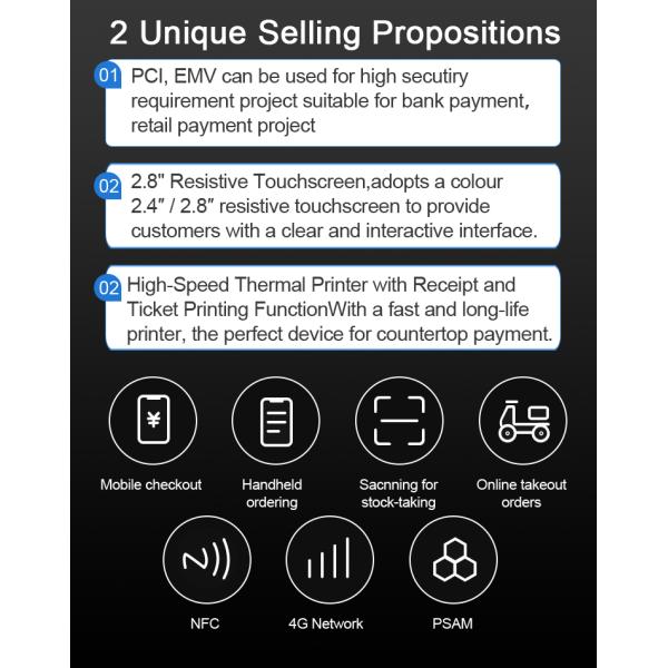 2.4Inch Smart Touch Merchant POS Machine Linux System NFC IC MSR Payment