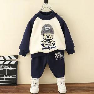 China Teddy Bear Print 100 Cotton Baby Children Clothing Set No Hood on sale
