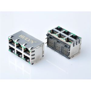 HULYN RJ45 Shielded RJ45 Modular Jack Connector,with LEDs, 2x3 Ports,RJ45