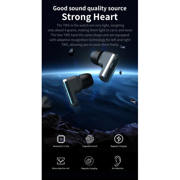 TWS 2 In 1 Headset 1.85" HD Wireless Bluetooth Calling Health Monitor Sports Fitness Watches