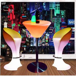 Remote Control Manual Adapter PE Plastic Illuminated LED Cocktail Table For