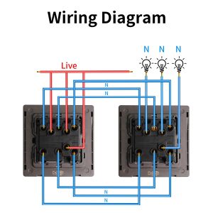 White/Black/Gold 3-2000W/gang Push Type Dual Light Stair Switch For Stair