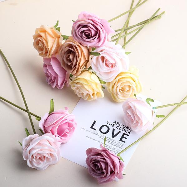 Cross border simulation artificial simulation rose single branch rose flower artificial flower silk flower home decoration flower