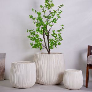 Vertical Ribbed Pattern Neutral Beige Round Fiber Clay Lightweight Durable