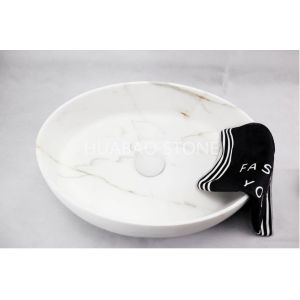 Calacatta Raised Sink Bowl Smooth Honed Finish Easy Installation Unique Hand