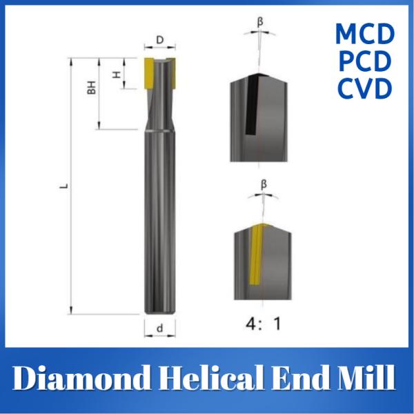 Diamond Helical End Mill Mirror Finish PCD MCD Diamond Tools Ra0.05μM 5-10x