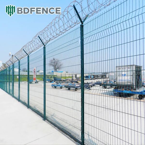 Galvanized 3D Welded Wire Mesh Fence Panel With Barbed Wire Anti Climb Security
