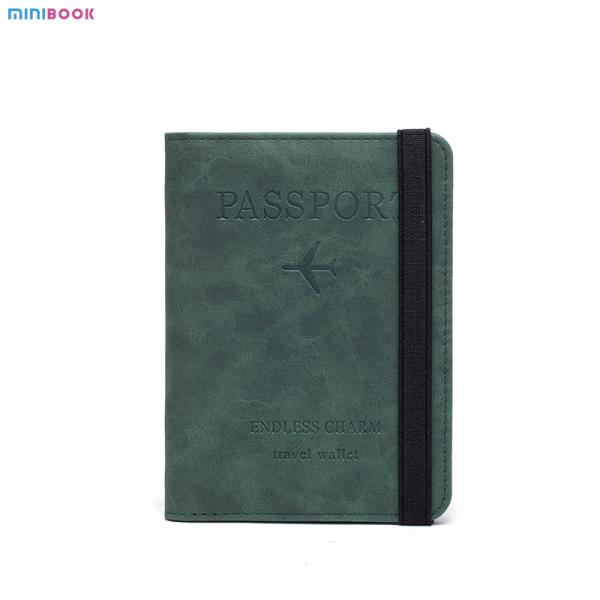 Leather Passport Cover Case Stamping Simple Plane for Travel Document and Credit Card