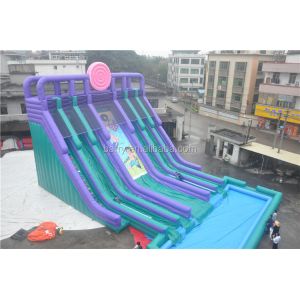 Customize 4 Lanes Inflatable Water Slides With Pool Constant Blowing