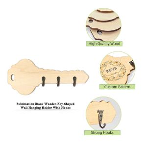 DIY Creative Sublimation Wooden Key Shaped Key Holder For Wall Custom Key Hanger