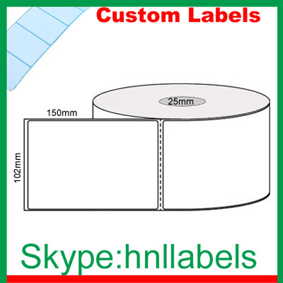 Custom Thermal Label 102mmX150mm/1 Plain D/Thermal Roll Perm Perf 400Lpr, 25mm