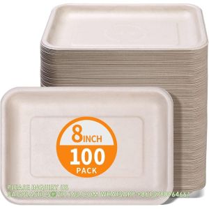8 Inch Heavy Duty Paper Plates, Bend-Resist Compostable Medium Size Disposable