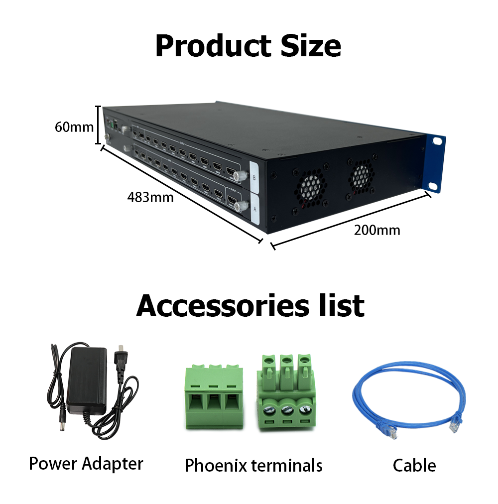 4K60 8Input 9Output Video Wall Processor with RS232 Web Control for Multi-Screen Display