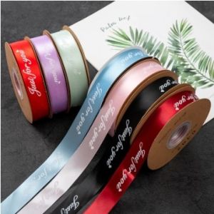 China Customize 10mm Decoration Gift Flower Packaging Cake Ribbon Printed English Letters Bouquet Polyester Ribbon on sale