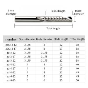 3.175mm Solid Carbide Single O Flute Downcut Spiral Endmill 1F Milling Cutter