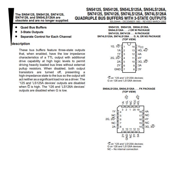 SN74LS126ANSR Buffer Non-Inverting 4 Element 1 Bit per Element 3-State Output