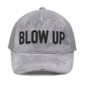 Gray Suede Trucker Hat 3d Embroidered 5 Panel Mesh Cap