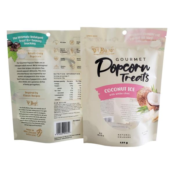 Quality Aluminum Foil Stand Up Zipper Pouch Bag Heat Seal Resealable 50 microns For Snack Popcorn for sale