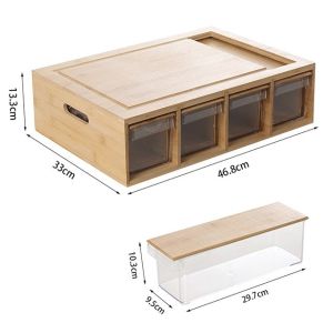 Bamboo Cutting Board with 4 Drawer Organizer Trays Space-Saving Kitchen
