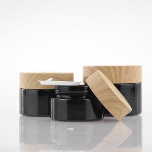 Black Matte Cosmetic Glass Jars 50g with Bamboo Screw Cap