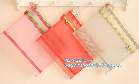 Quality PVC interlayer zipper document mesh bag, Mesh Zipper Bag For Office & School File Document A4, Zipper mesh document bag for sale