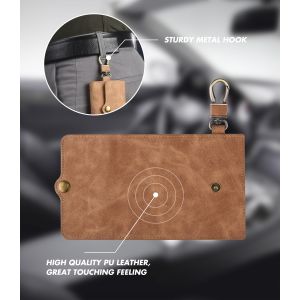 Dustproof Brown Leather Key Holder Wallet For Girls Faraday Practical Design