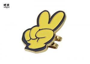 China Cute Hand Decorative Lapel Pins , Yellow Victory Lapel Pin Fake Gold Plating on sale