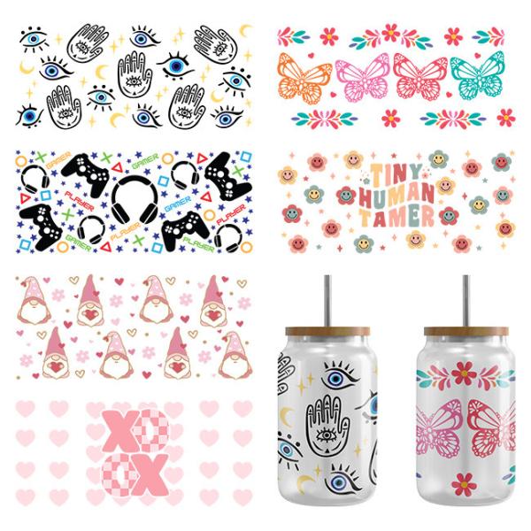 Self Adhesive Christmas UV DTF Cup Wraps DTF Glass Sticker 16oz