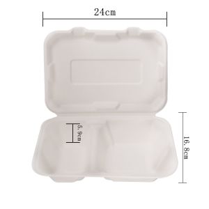 Customized Burger Box Biodegradable 2-Room Disposable Sugarcane Lunch Box