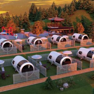 Midcentury Design Style Hotel Space Capsule for Commercial Block Shops and