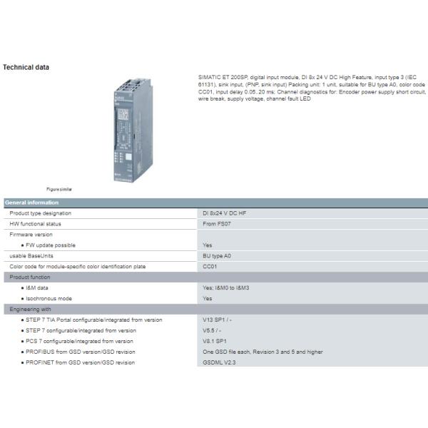 6ES7131-6BF00-0CA0 SIMATIC ET 200SP Digital Input Module 100% Original