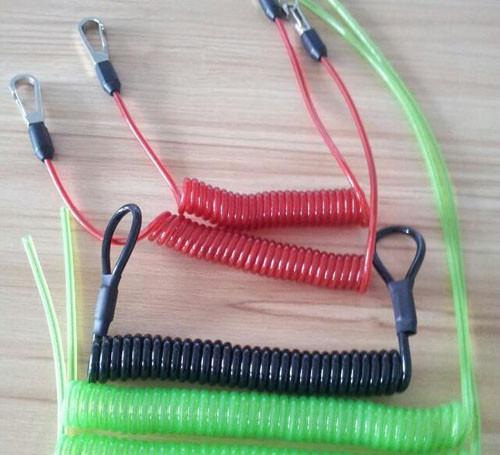 Flexible wire coil lanyard with hooks/loops/crimps all custom OEM request tether